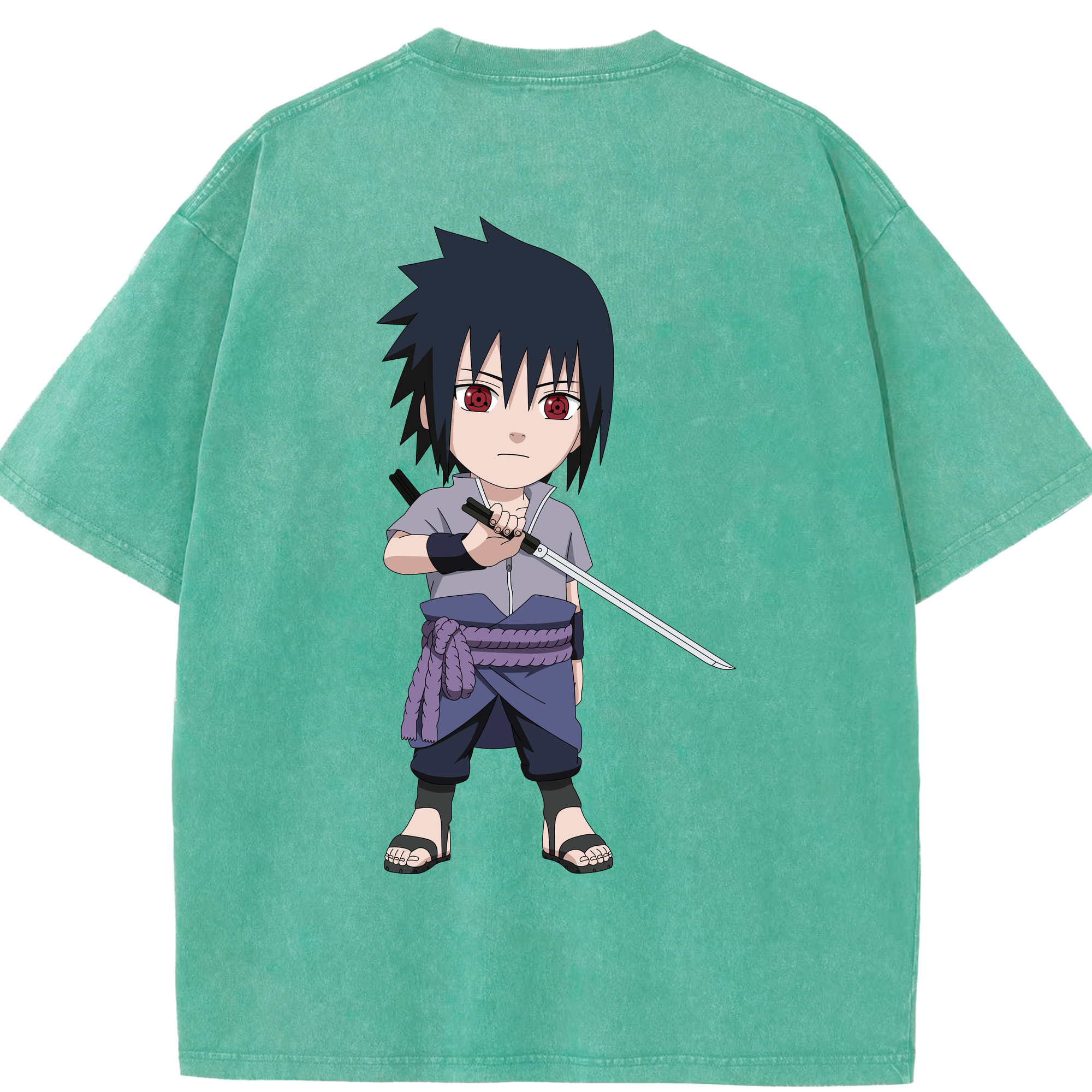 （画像用） NARUTO -ナルト- うちは サスケ Uchiha Sasuke 綿100% ヴィンテージ風 半袖Tシャツ（背面プリント）